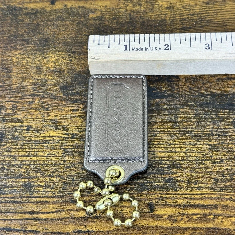 Coach Metallic Bronze Leather Hangtag‎ Keychain Gold Ball Chain Bag Charm